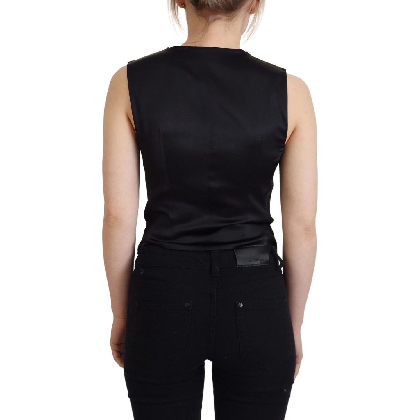 Dolce & Gabbana Black Brocade Button Down Sleeveless Vest Top