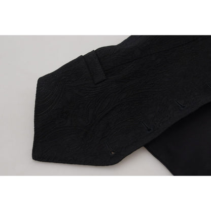 Dolce & Gabbana Black Brocade Button Down Sleeveless Vest Top