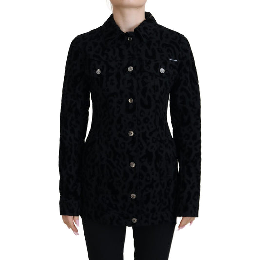 Dolce & Gabbana Black Leopard Long Sleeve Denim Cotton Jacket1728,67345645728,Black,Clothing,Denim Jackets - Jackets & Coats - Clothing,Dolce & Gabbana,IT40|S,Jackets & Coats - Clothing,Jackets & Coats - Women - Clothing,New with tags,Women,Women - Clothi