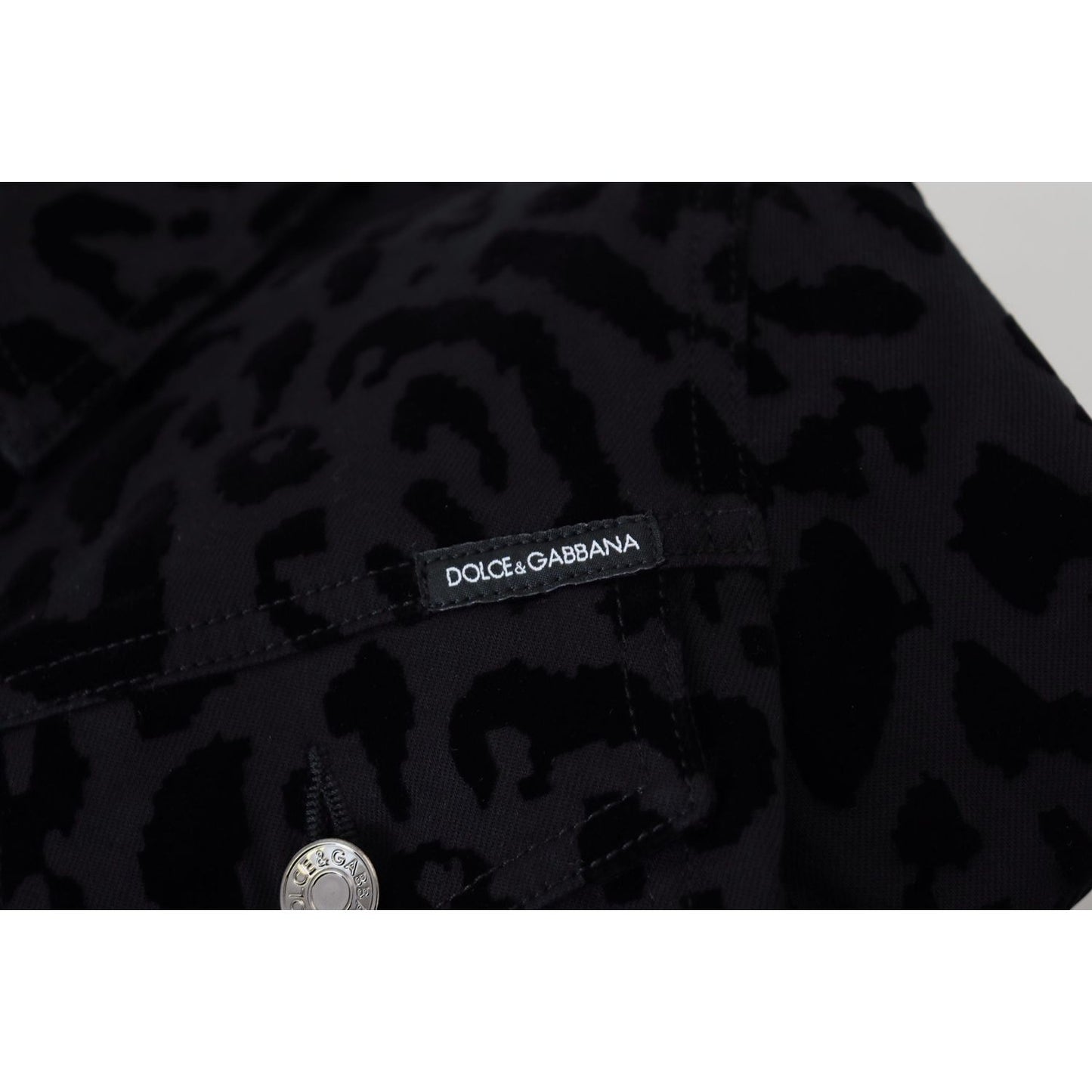 Dolce & Gabbana Black Leopard Long Sleeve Denim Cotton Jacket1728,67345645728,Black,Clothing,Denim Jackets - Jackets & Coats - Clothing,Dolce & Gabbana,IT40|S,Jackets & Coats - Clothing,Jackets & Coats - Women - Clothing,New with tags,Women,Women - Clothi