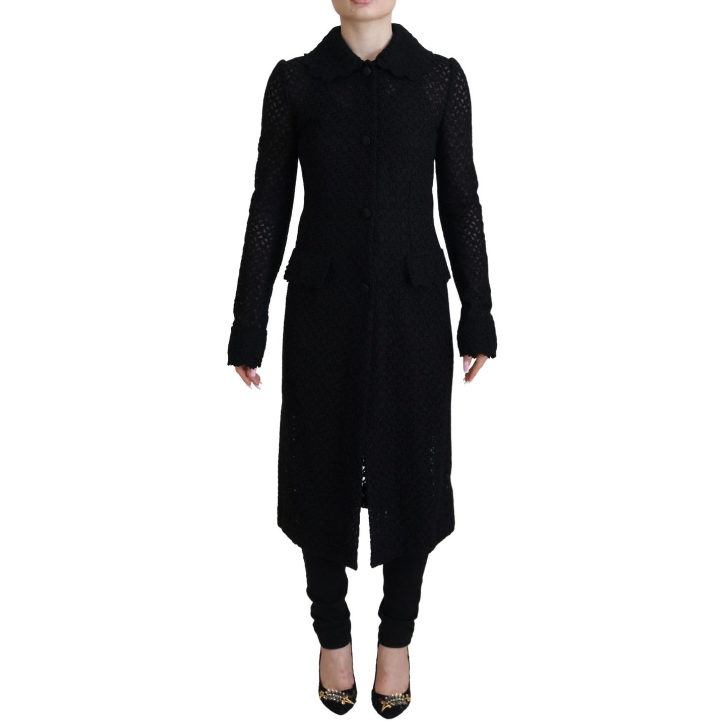 Dolce & Gabbana Black Button Down Long Blazer Cotton Jacket11% Acrylic,1728,20% Viscose,28% Polyester,4% Wool,5% Nylon,67345645728,Black,Clothing,Dolce & Gabbana,Full-Length Jackets - Jackets & Coats - Clothing,IT40|S,Jackets & Coats - Clothing,Jackets &