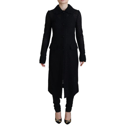 Dolce & Gabbana Black Button Down Long Blazer Cotton Jacket11% Acrylic,1728,20% Viscose,28% Polyester,4% Wool,5% Nylon,67345645728,Black,Clothing,Dolce & Gabbana,Full-Length Jackets - Jackets & Coats - Clothing,IT40|S,Jackets & Coats - Clothing,Jackets &