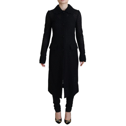 Dolce & Gabbana Black Button Down Long Blazer Cotton Jacket11% Acrylic,1728,20% Viscose,28% Polyester,4% Wool,5% Nylon,67345645728,Black,Clothing,Dolce & Gabbana,Full-Length Jackets - Jackets & Coats - Clothing,IT40|S,Jackets & Coats - Clothing,Jackets &