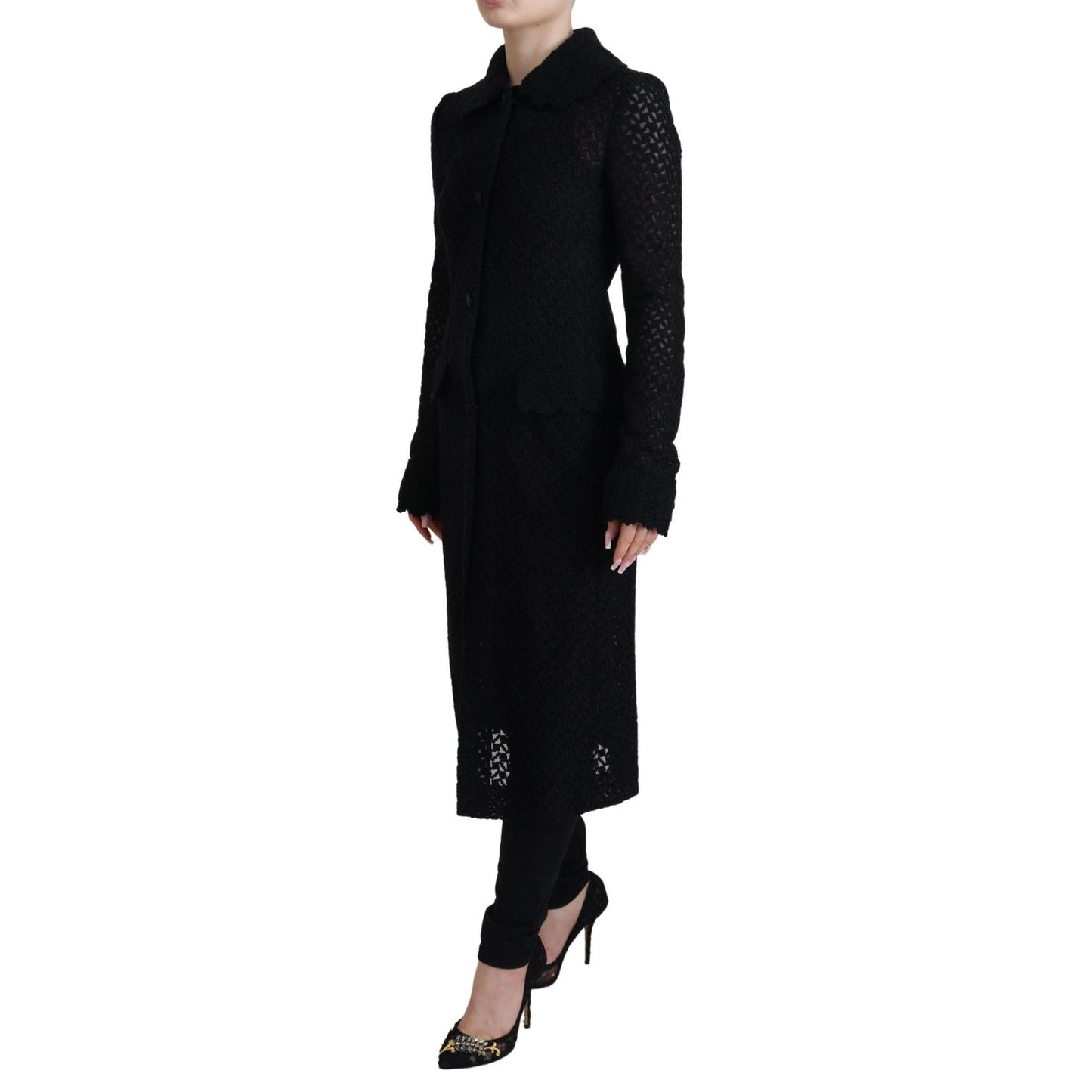Dolce & Gabbana Black Button Down Long Blazer Cotton Jacket11% Acrylic,1728,20% Viscose,28% Polyester,4% Wool,5% Nylon,67345645728,Black,Clothing,Dolce & Gabbana,Full-Length Jackets - Jackets & Coats - Clothing,IT40|S,Jackets & Coats - Clothing,Jackets &