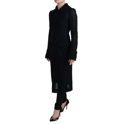 Dolce & Gabbana Black Button Down Long Blazer Cotton Jacket11% Acrylic,1728,20% Viscose,28% Polyester,4% Wool,5% Nylon,67345645728,Black,Clothing,Dolce & Gabbana,Full-Length Jackets - Jackets & Coats - Clothing,IT40|S,Jackets & Coats - Clothing,Jackets &