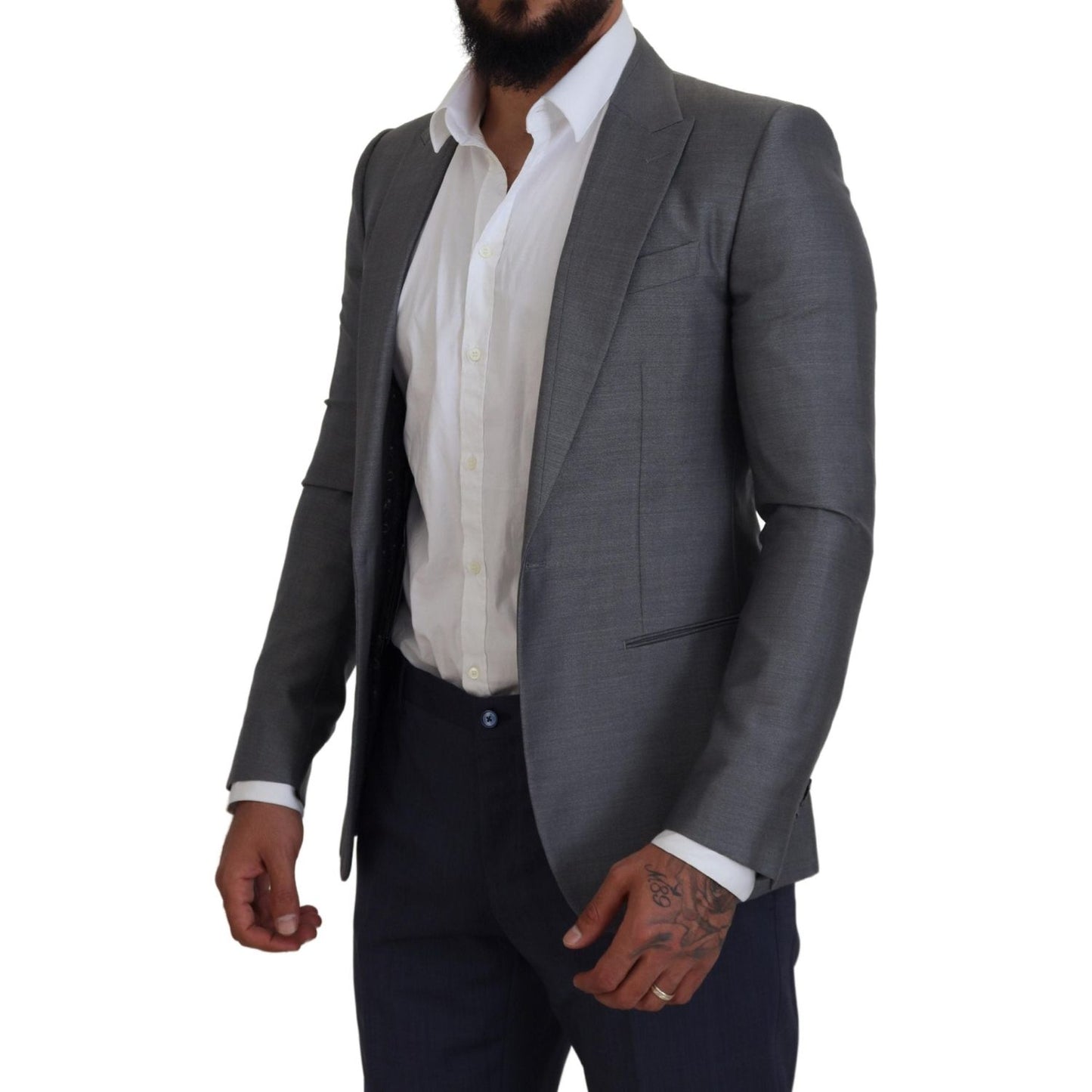 Dolce & Gabbana Gray Wool Silk Slim Fit Jacket Blazer