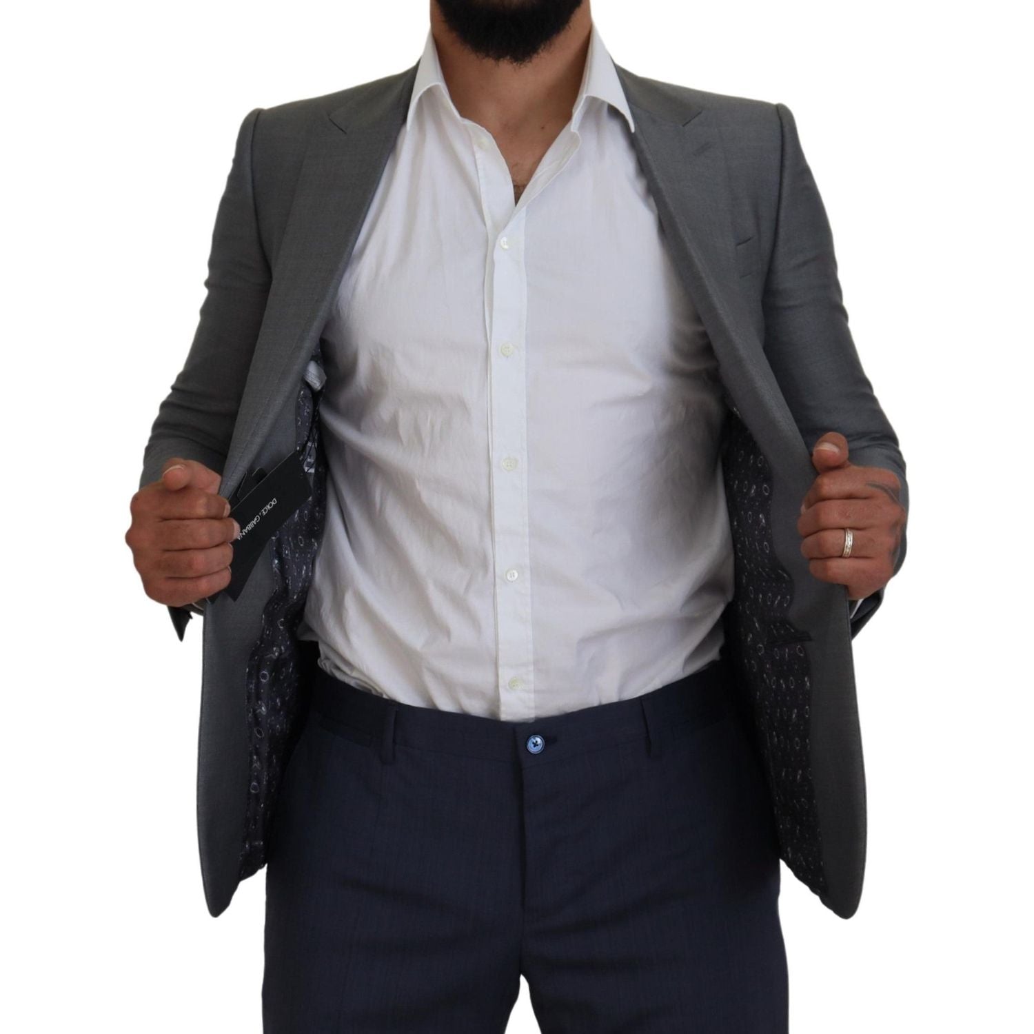 Dolce & Gabbana Gray Wool Silk Slim Fit Jacket Blazer