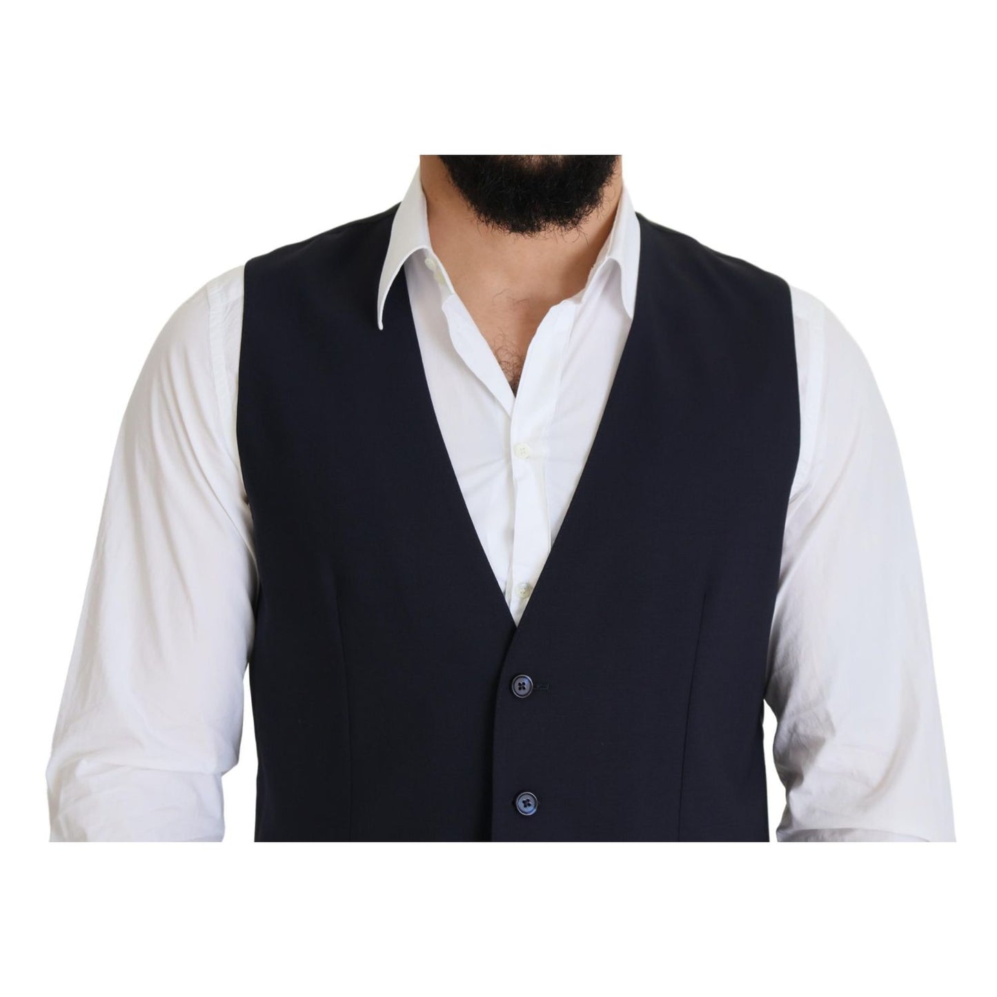 Dolce & Gabbana Dark Blue Wool Stretch Waistcoat Formal Vest
