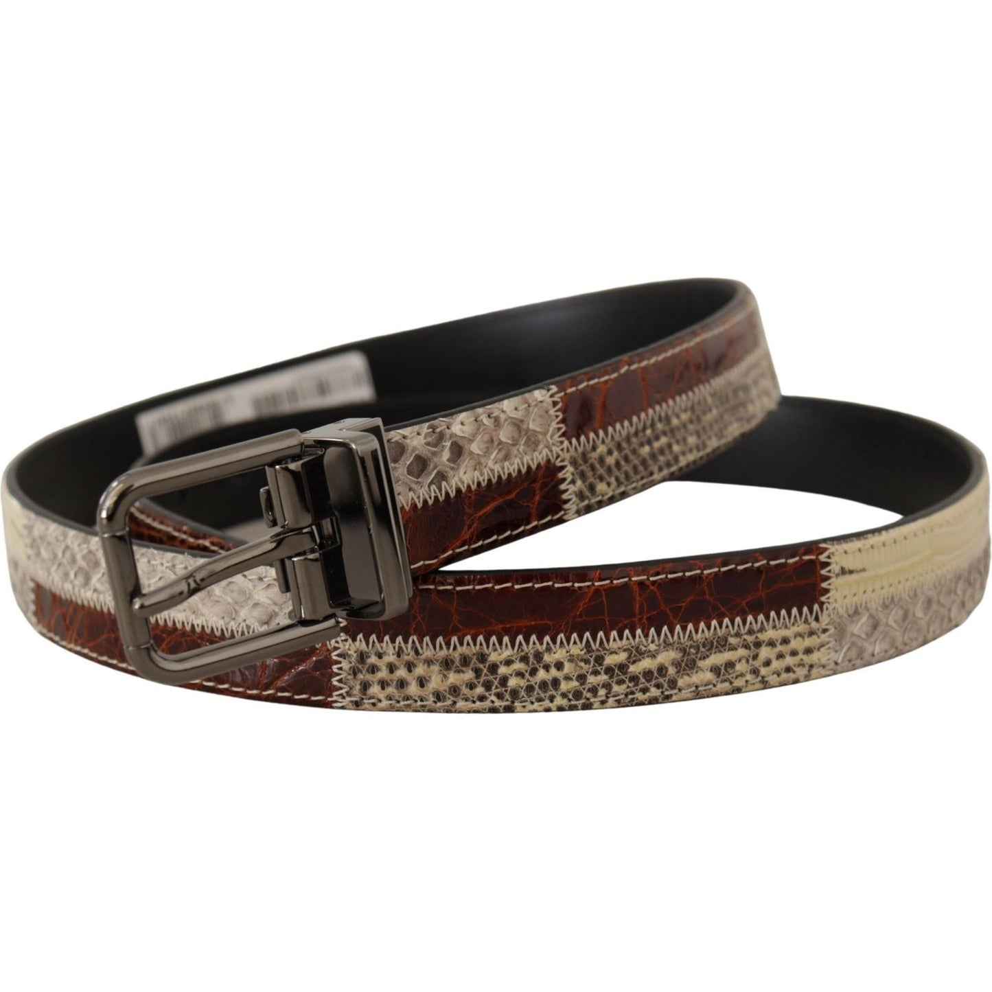 Dolce & Gabbana Multicolor Exotic Leather Patchwork Metal Belt 1728,67345645728,90 cm / 36 Inches,Accessories,Belts - Accessories,Belts - Men - Accessories,Dolce & Gabbana,Material: Python snakeskin and Leather,Men,Men - Accessories,Multicolor,New with ta