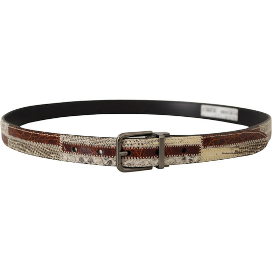 Dolce & Gabbana Multicolor Exotic Leather Patchwork Metal Belt 1728,67345645728,90 cm / 36 Inches,Accessories,Belts - Accessories,Belts - Men - Accessories,Dolce & Gabbana,Material: Python snakeskin and Leather,Men,Men - Accessories,Multicolor,New with ta