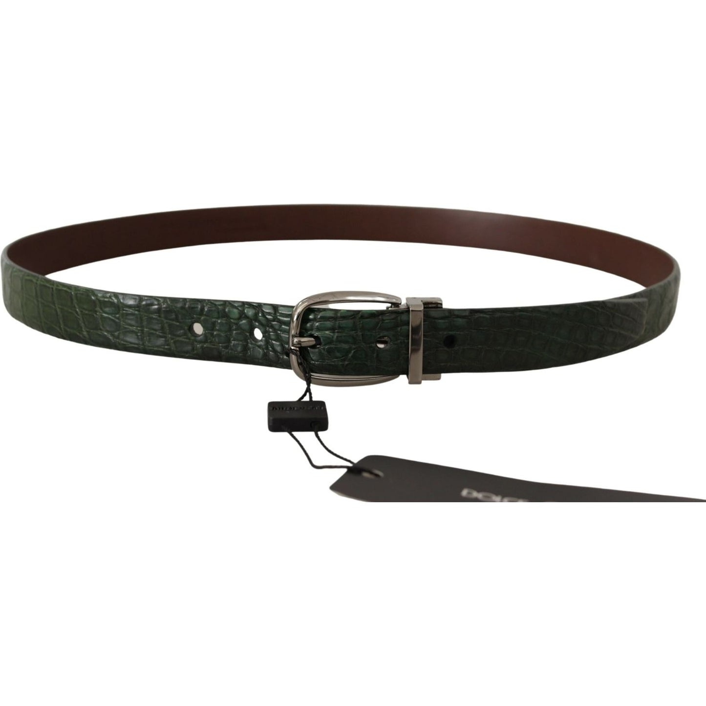 Dolce & Gabbana Green Exotic Leather Silver Buckle Belt 1728,67345645728,95 cm / 38 Inches,Accessories,Belts - Accessories,Belts - Men - Accessories,Dolce & Gabbana,Green,Material: Leather,Men,Men - Accessories,New with tags,Regular Belts - Belts - Access