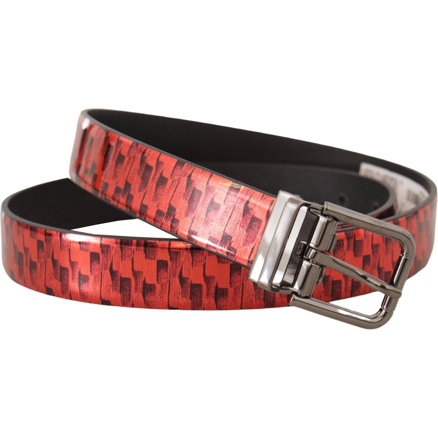Dolce & Gabbana Red Herringbone Leather Gray Tone Buckle Belt 1728,67345645728,90 cm / 36 Inches,Accessories,Belts - Accessories,Belts - Men - Accessories,Dolce & Gabbana,Material: Leather,Men,Men - Accessories,New with tags,Red,Regular Belts - Belts - Ac