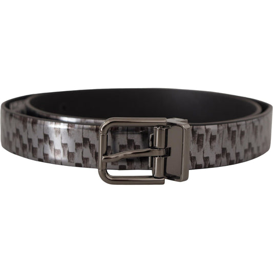 Dolce & Gabbana Gray Herringbone Leather Gray 3D Metal Buckle Belt 1728,67345645728,90 cm / 36 Inches,Accessories,Belts - Accessories,Belts - Men - Accessories,Dolce & Gabbana,Gray,Material: Leather,Men,Men - Accessories,New with tags,Regular Belts - Belt
