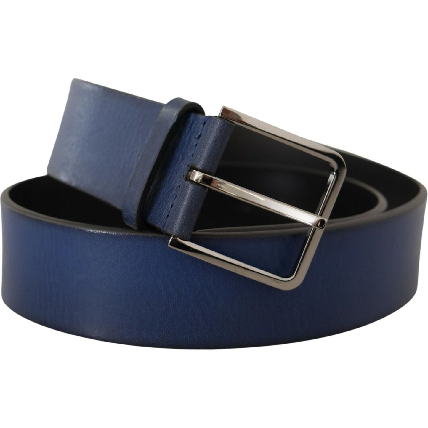 Dolce & Gabbana Blue Calf Leather Silver Metal Buckle Classic Belt BEL8495- 85