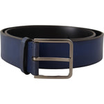 Dolce & Gabbana Blue Calf Leather Silver Metal Buckle Classic Belt BEL8495- 85