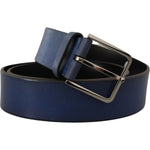 Dolce & Gabbana Blue Calf Leather Silver Metal Buckle Classic Belt BEL8496- 90