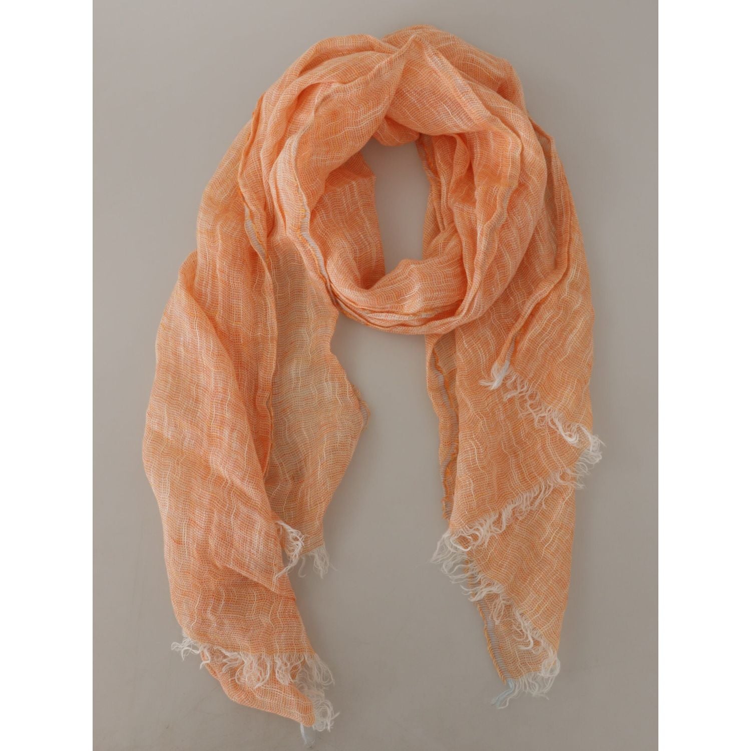 Malo Peach Linen Knitted Shawl Wrap Fringes Scarf