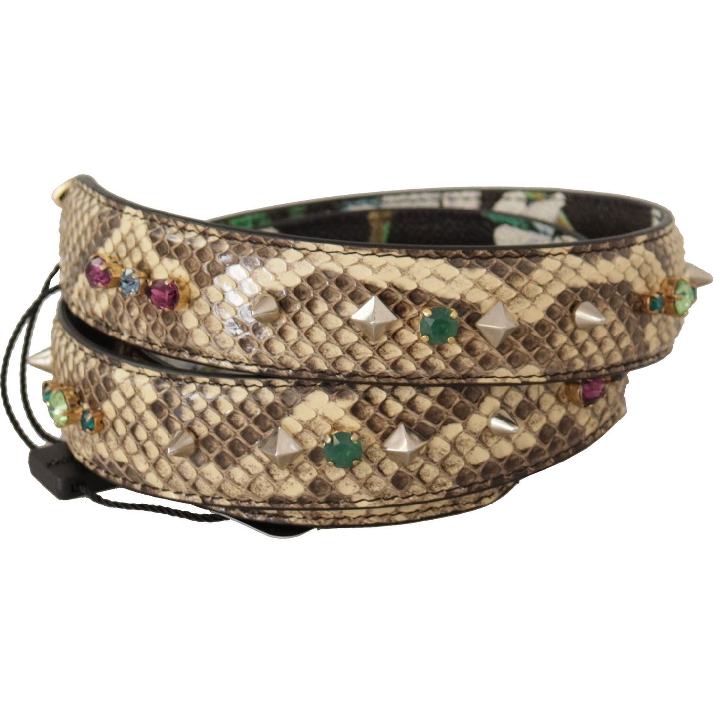 Dolce & Gabbana Beige Exotic Leather Crystals Reversible Shoulder Strap