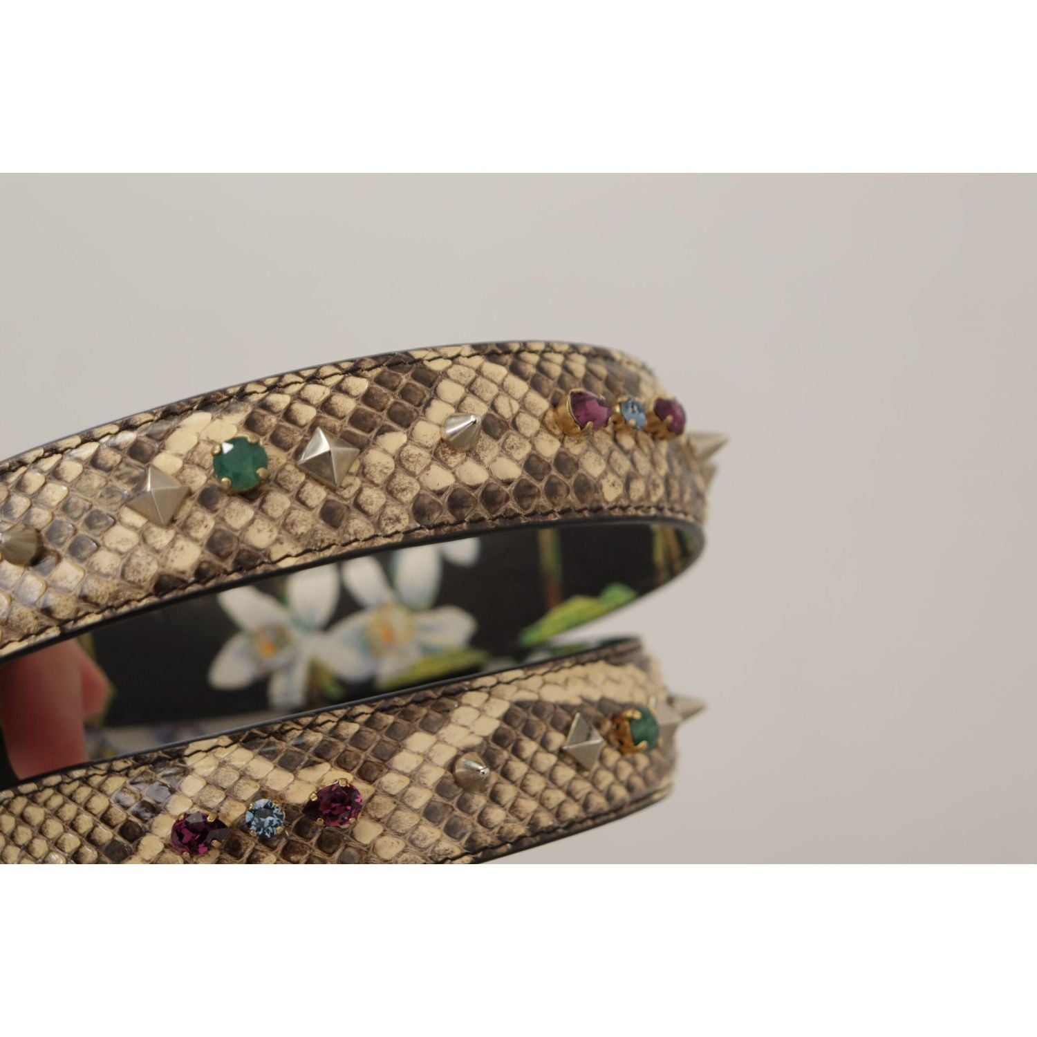 Dolce & Gabbana Beige Exotic Leather Crystals Reversible Shoulder Strap