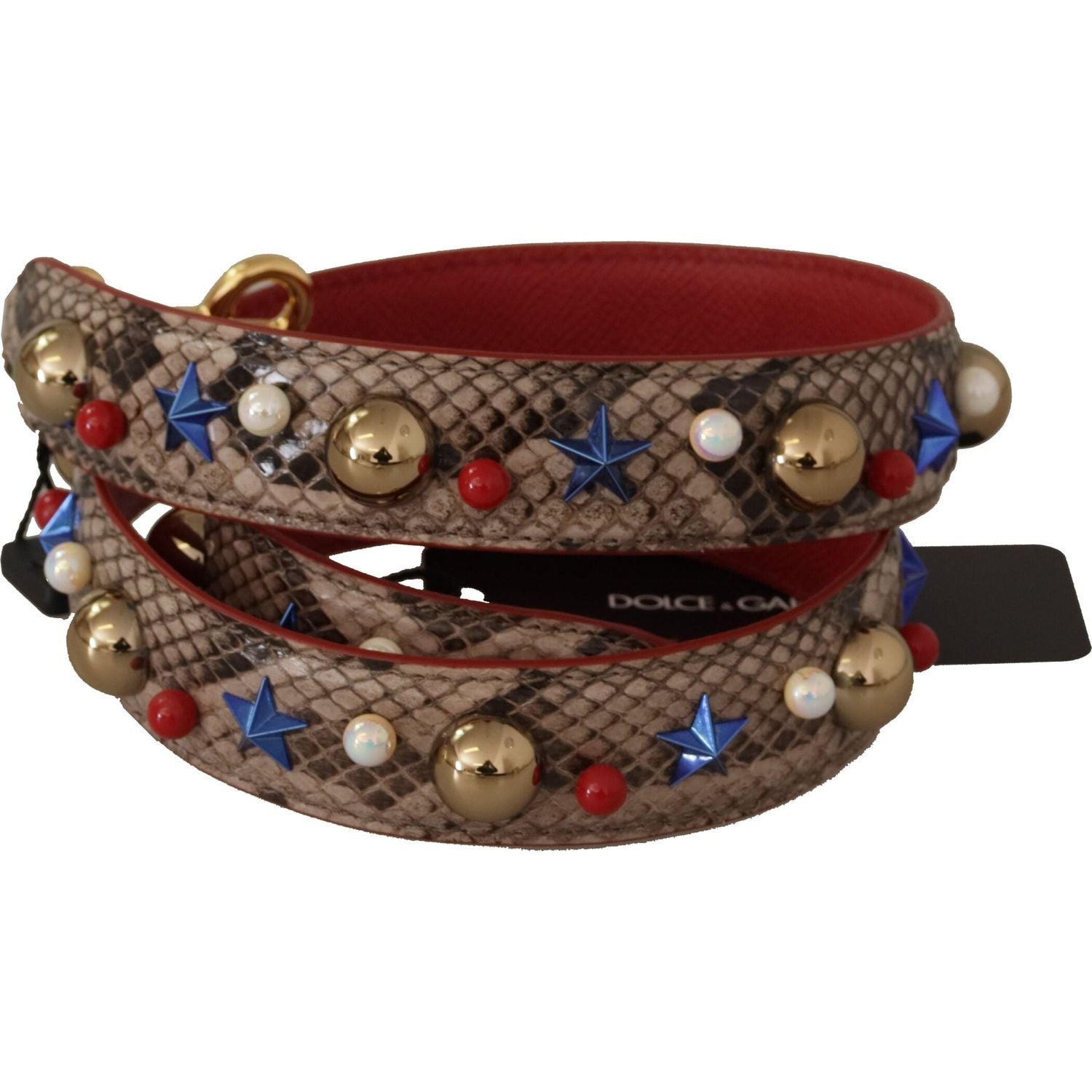 Dolce & Gabbana Brown Python Leather Studded Shoulder Strap