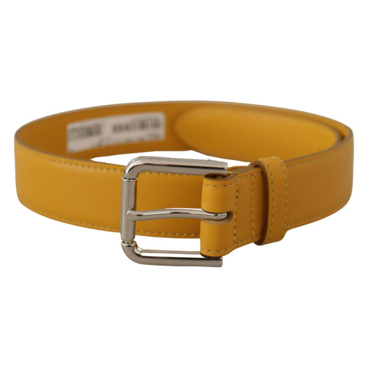 Dolce & Gabbana Yellow Leather Silver Tone Logo Metal Buckle Belt