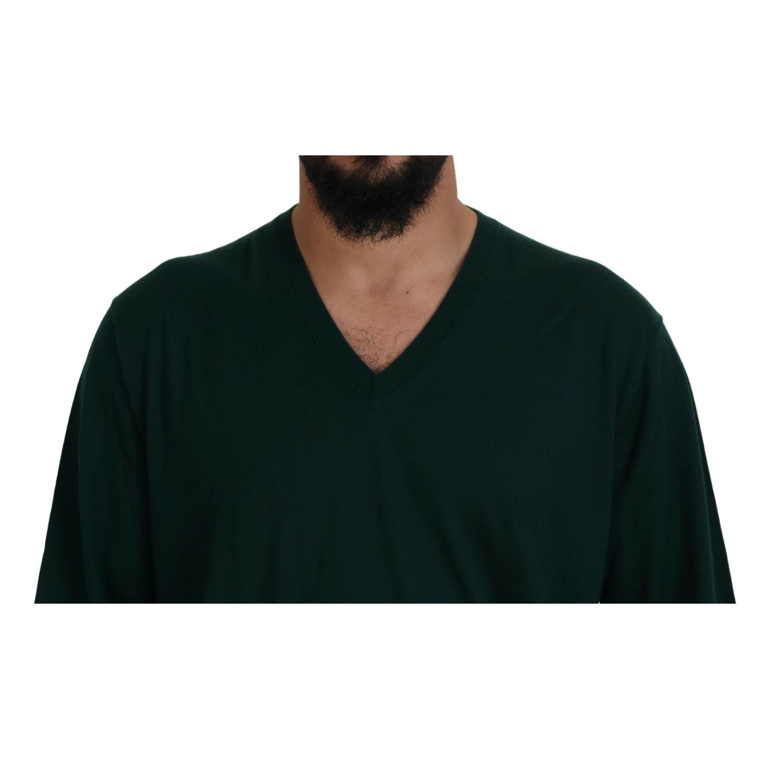 Dolce & Gabbana Green Cashmere V-neck Pullover Sweater