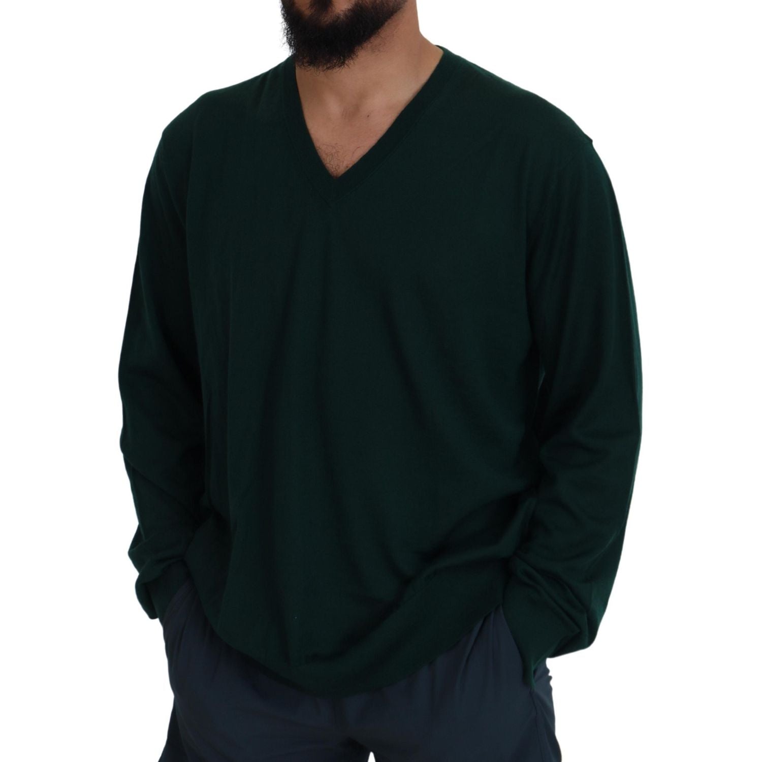 Dolce & Gabbana Green Cashmere V-neck Pullover Sweater