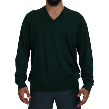 Dolce & Gabbana Green Cashmere V-neck Pullover Sweater