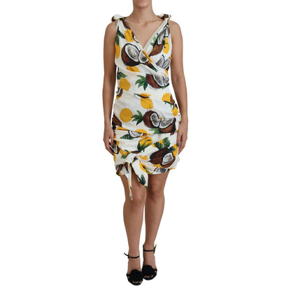 Dolce & Gabbana White Coconut Print Sheath Mini Silk Dress