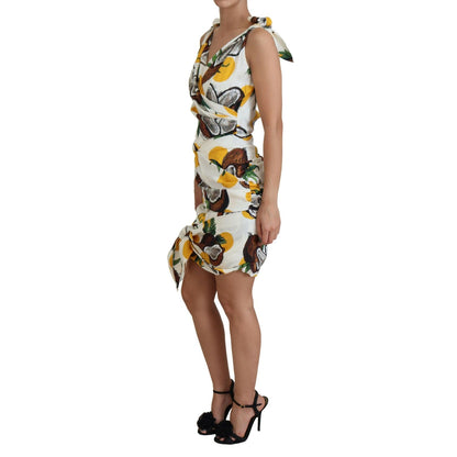Dolce & Gabbana White Coconut Print Sheath Mini Silk Dress