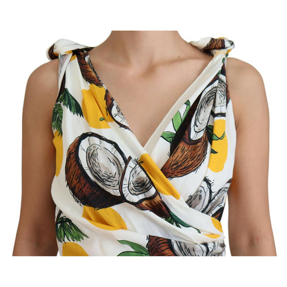 Dolce & Gabbana White Coconut Print Sheath Mini Silk Dress