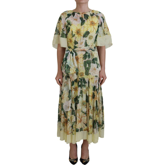 Dolce & Gabbana Multicolor Silk Floral Print Long Maxi Dress