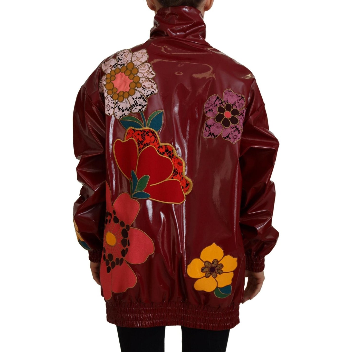 Dolce & Gabbana Maroon Floral Full Zip Polyester Women Jacket1728,67345645728,Clothing,Dolce & Gabbana,IT40|S,Jackets & Coats - Clothing,Jackets & Coats - Women - Clothing,Maroon,Material: 60% Polyester 40% Polyurethane,New with tags,Rain Coats - Jackets