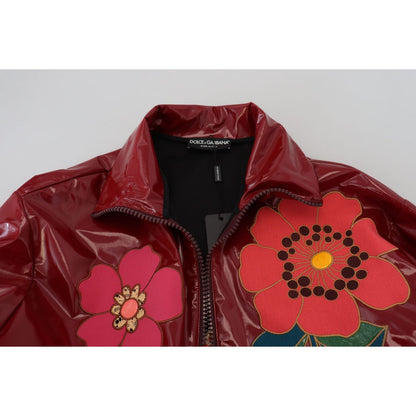Dolce & Gabbana Maroon Floral Full Zip Polyester Women Jacket1728,67345645728,Clothing,Dolce & Gabbana,IT40|S,Jackets & Coats - Clothing,Jackets & Coats - Women - Clothing,Maroon,Material: 60% Polyester 40% Polyurethane,New with tags,Rain Coats - Jackets