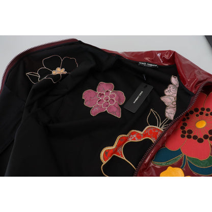 Dolce & Gabbana Maroon Floral Full Zip Polyester Women Jacket1728,67345645728,Clothing,Dolce & Gabbana,IT40|S,Jackets & Coats - Clothing,Jackets & Coats - Women - Clothing,Maroon,Material: 60% Polyester 40% Polyurethane,New with tags,Rain Coats - Jackets