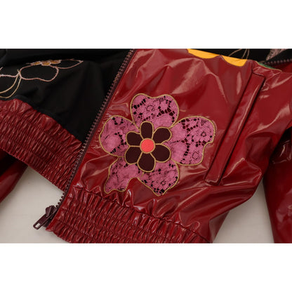 Dolce & Gabbana Maroon Floral Full Zip Polyester Women Jacket1728,67345645728,Clothing,Dolce & Gabbana,IT40|S,Jackets & Coats - Clothing,Jackets & Coats - Women - Clothing,Maroon,Material: 60% Polyester 40% Polyurethane,New with tags,Rain Coats - Jackets