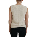 PINK MEMORIES Beige Cotton Blend Sleeveless Round Neck Tank Top TSH83836-One Size