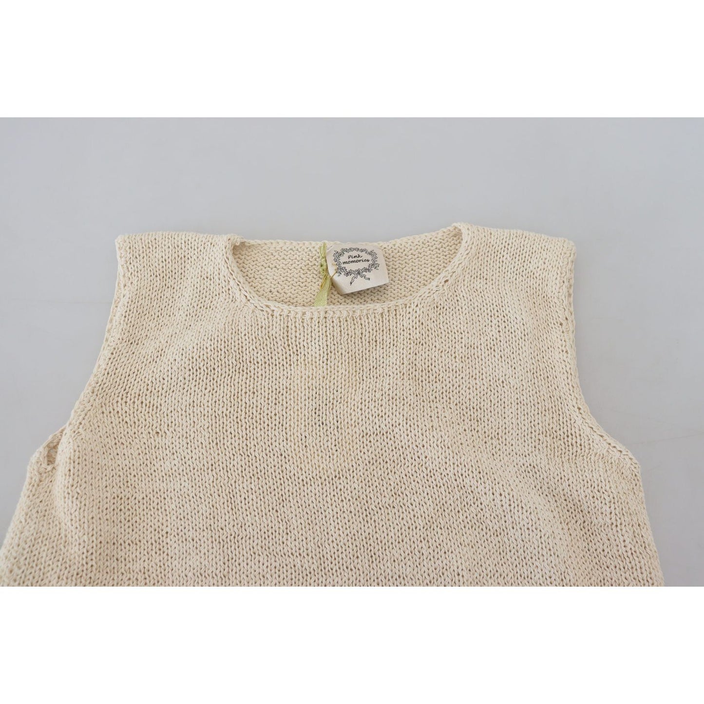 PINK MEMORIES Beige Cotton Blend Sleeveless Round Neck Tank Top TSH83836-One Size