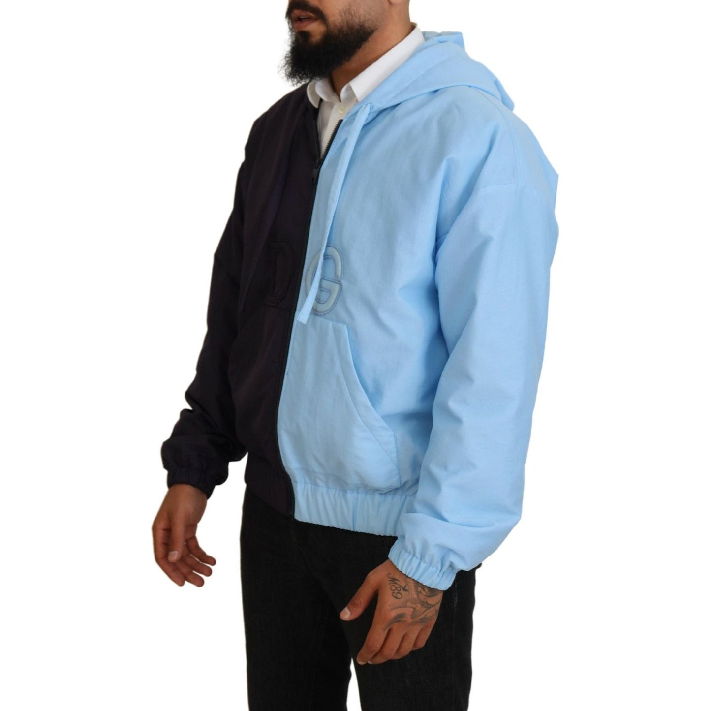Dolce & Gabbana Black Blue DG Hooded Full Zip Men Jacket