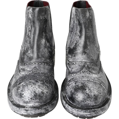 Dolce & Gabbana Black Gray Leather Ankle Boots 1728,18% PL,67345645728,76% Leather,Black,Boots - Men - Shoes,Boots - Shoes,Chelsea Boots - Boots - Shoes,Dolce & Gabbana,EU39/US6,Material: 6% Elastane,Men,Men - Shoes,New with tags,Shoes