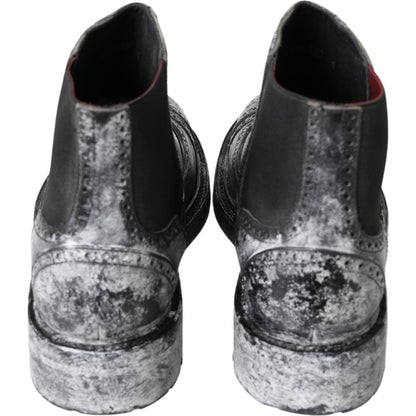 Dolce & Gabbana Black Gray Leather Ankle Boots 1728,18% PL,67345645728,76% Leather,Black,Boots - Men - Shoes,Boots - Shoes,Chelsea Boots - Boots - Shoes,Dolce & Gabbana,EU39/US6,Material: 6% Elastane,Men,Men - Shoes,New with tags,Shoes