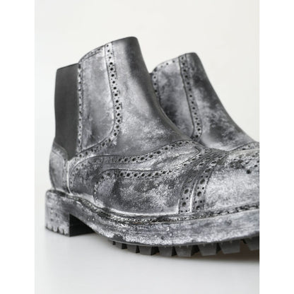 Dolce & Gabbana Black Gray Leather Ankle Boots 1728,18% PL,67345645728,76% Leather,Black,Boots - Men - Shoes,Boots - Shoes,Chelsea Boots - Boots - Shoes,Dolce & Gabbana,EU39/US6,Material: 6% Elastane,Men,Men - Shoes,New with tags,Shoes