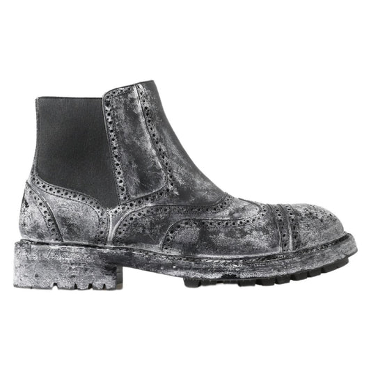 Dolce & Gabbana Black Gray Leather Ankle Boots 1728,18% PL,67345645728,76% Leather,Black,Boots - Men - Shoes,Boots - Shoes,Chelsea Boots - Boots - Shoes,Dolce & Gabbana,EU39/US6,Material: 6% Elastane,Men,Men - Shoes,New with tags,Shoes