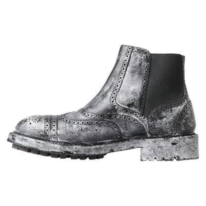 Dolce & Gabbana Black Gray Leather Ankle Boots 1728,18% PL,67345645728,76% Leather,Black,Boots - Men - Shoes,Boots - Shoes,Chelsea Boots - Boots - Shoes,Dolce & Gabbana,EU39/US6,Material: 6% Elastane,Men,Men - Shoes,New with tags,Shoes