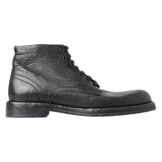 Dolce & Gabbana Black Horse Leather Perugino Boots 1728,67345645728,Black,Boots - Men - Shoes,Boots - Shoes,Dolce & Gabbana,EU43.5/US10.5,EU43/US10,EU44/US11,EU45/US12,Lace-Up Boots - Boots - Shoes,Material: 100% horse leather,Men,Men - Shoes,New with tag