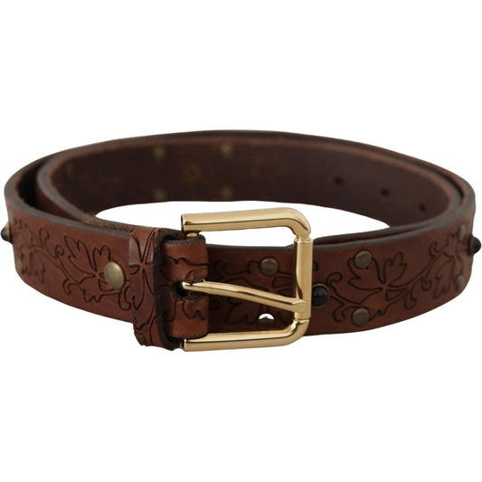 Dolce & Gabbana Brown Leather Floral Studded Metal Buckle Belt1728,67345645728,85 cm / 34 Inches,Accessories,Belts - Accessories,Belts - Men - Accessories,Brown,Dolce & Gabbana,Material: Leather,Men,Men - Accessories,New with tags,Regular Belts - Belts -