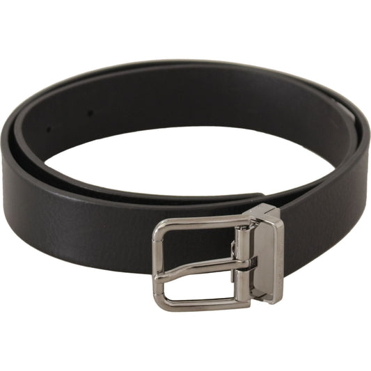 Dolce & Gabbana Black Plain Leather Silver Tone Metal Buckle Belt BEL8640#2-80