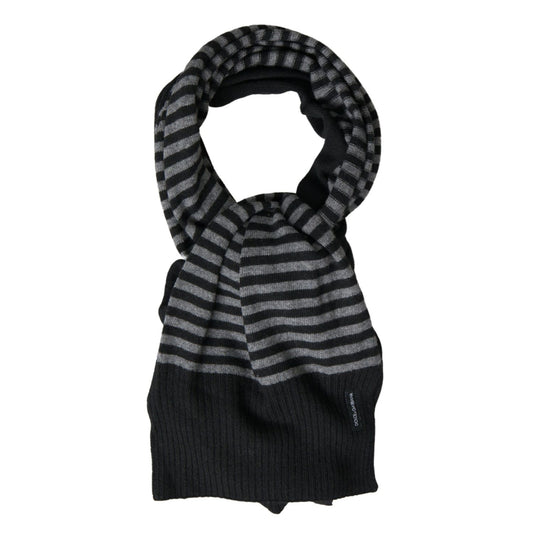 Dolce & Gabbana Black Gray Stripe Wool Neck Wrap Shawl Scarf 1728,67345645728,Accessories,Black and Gray,Dolce & Gabbana,Material: 47% Wool 30% Viscose 15% Nylon 8% Cashmere,Men,Men - Accessories,New with tags,Scarves - Accessories,Scarves - Men - Accesso
