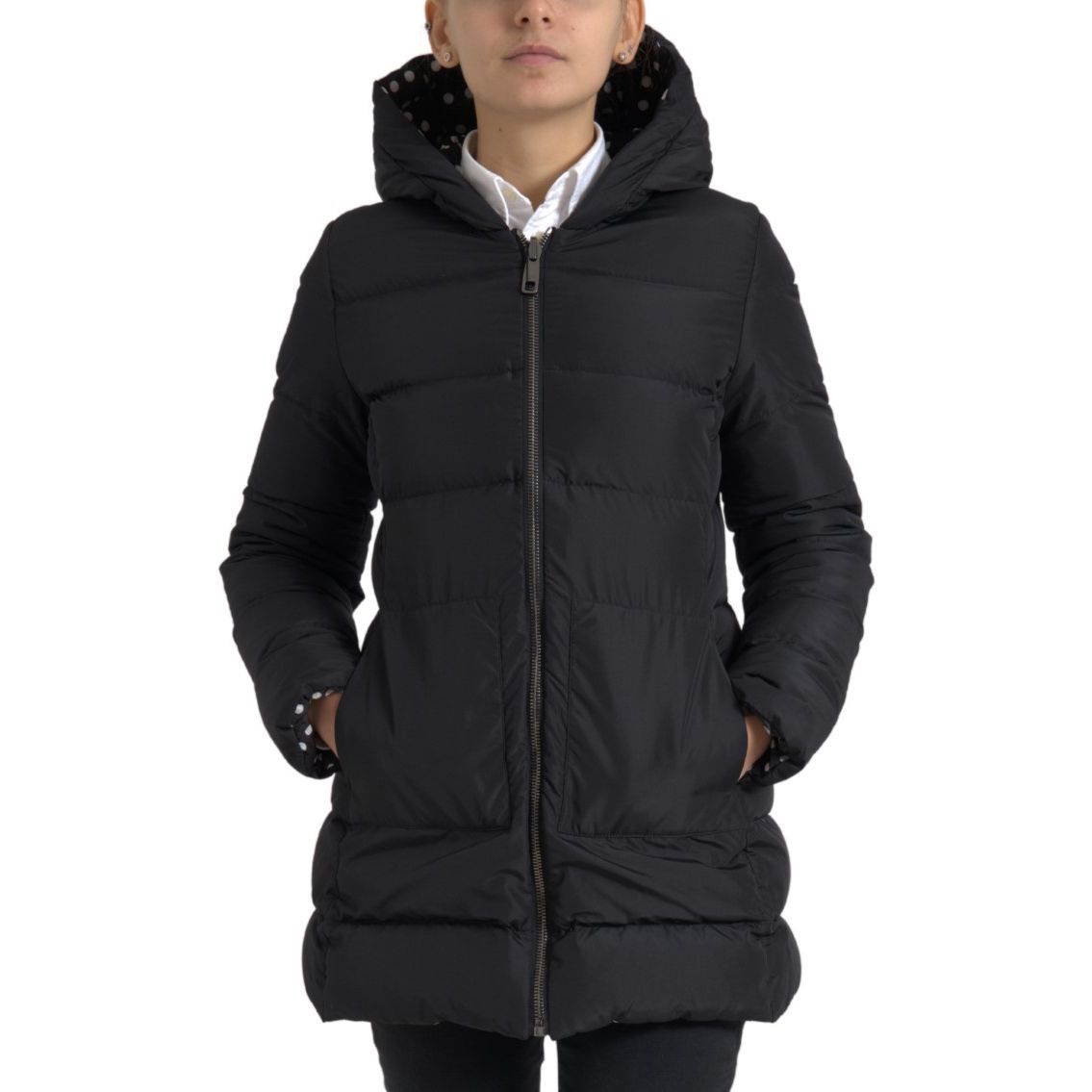 Dolce & Gabbana Black Polyester Hooded Reversible Jacket1728,67345645728,Black,Clothing,Dolce & Gabbana,Hoodies - Sweaters - Clothing,IT36|XXS,IT38|XS,IT40|S,IT42|M,IT44 | L,Jackets & Coats - Clothing,Jackets & Coats - Women - Clothing,Material: 100% Poly