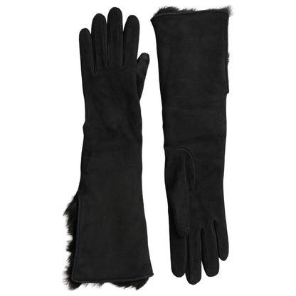 Dolce & Gabbana Black Leather Fur Elbow Length Gloves 1728,40% Lambskin Leather,67345645728,7|S,Accessories,Black,Dolce & Gabbana,Gloves - Accessories,Gloves - Men - Accessories,Material: 60% Goatskin Leather,Men,Men - Accessories,New with tags